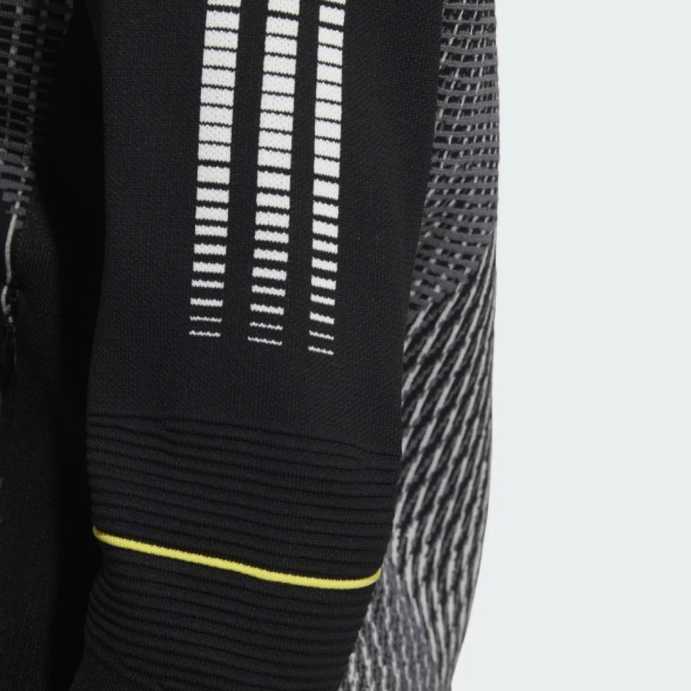 ADIDAS • Black/White/Grey/Yellow Abstract Print Full-Zip Hooded Knit Jacket, S - Picture 3 of 16